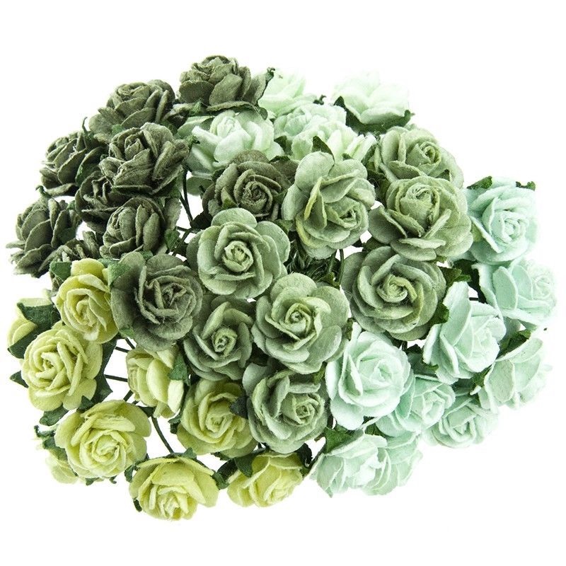 Mulberry Paper Open Roses 10mm , Green