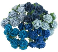 Mulberry Paper Open Roses 15mm - Mixed Blues