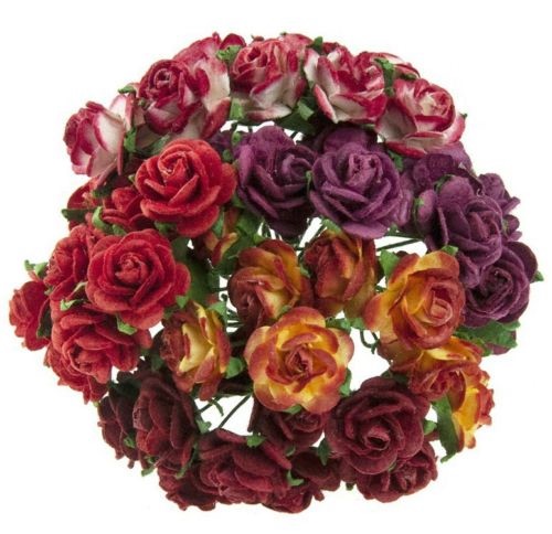 Mulberry Paper Open Roses 20mm - Mixed Reds