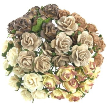 Mulberry Paper Open Roses 20mm - Mixed Earth/Natural