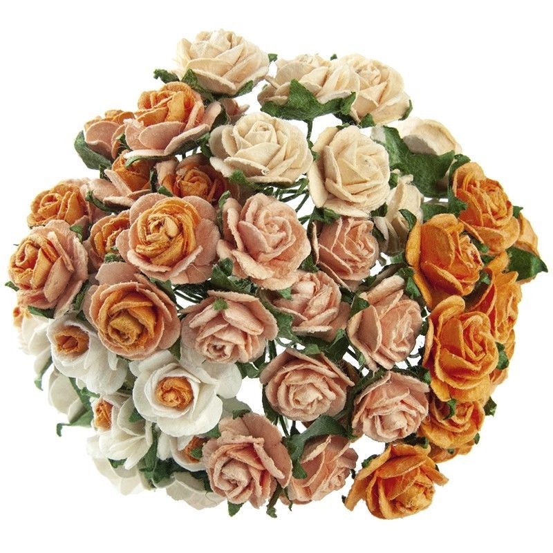 Mulberry Paper Open Roses 25mm - Mixed Oranges