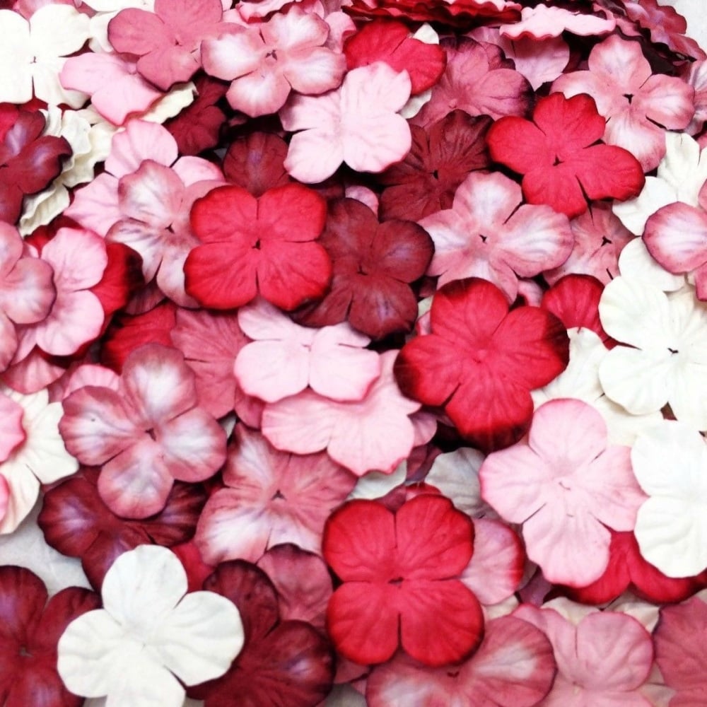 Mulberry Paper Hydrangea Flowers 25mm - Mixed Reds
