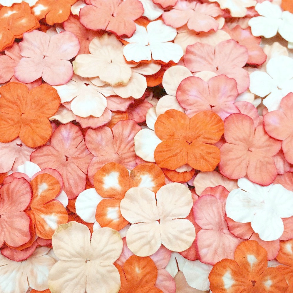 Mulberry Paper Hydrangea Flowers 25mm - Mixed Orange