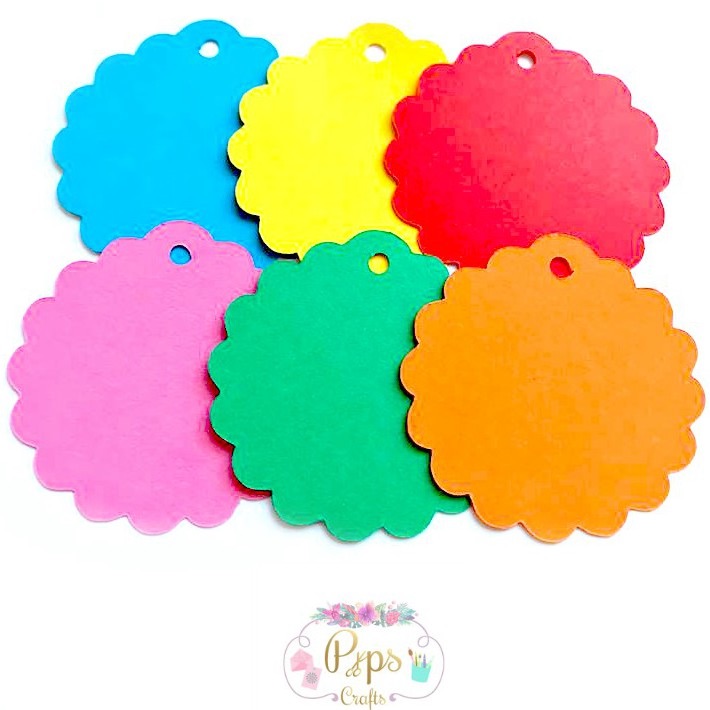 50 Round Scalloped Bright Colour Gift Tags 