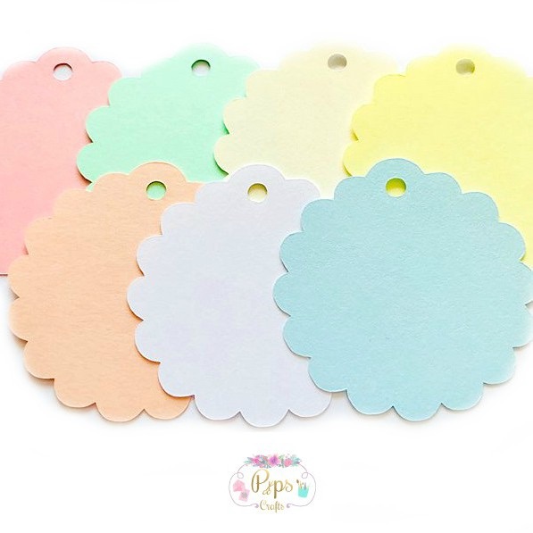 50 Round Scalloped Pastel Colour Gift Tags 