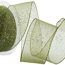 15mm Wide Berisfords Super Sparkly Random Glitter Wired Ribbon - Cypress Green
