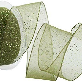 25mm Wide Berisfords Super Sparkly Random Glitter Wired Ribbon - Cypress Gr