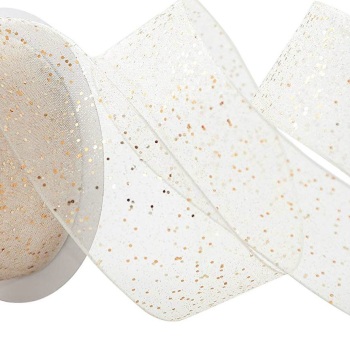 40mm Wide Berisfords Super Sparkly Random Glitter Wired Ribbon - Cream