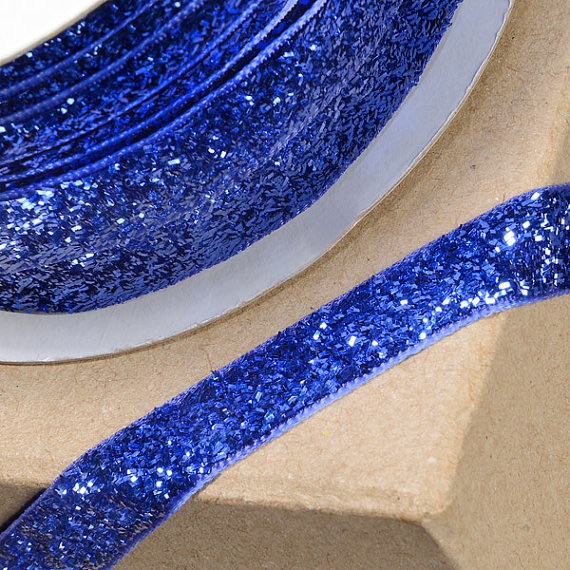 10mm Wide Velvet Glitter Ribbon - Royal Blue