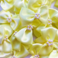 Satin Ribbon Bow Ties With Pearl Centre 3.5cm - Yellow