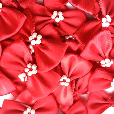 Satin Ribbon Bow Ties With Pearl Centre 3.5cm - Red
