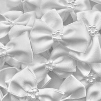 Satin Ribbon Bow Ties With Pearl Centre 3.5cm - White