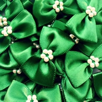 Satin Ribbon Bow Ties With Pearl Centre 3.5cm - Green