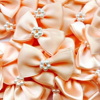Satin Ribbon Bow Ties With Pearl Centre 3.5cm - Peach