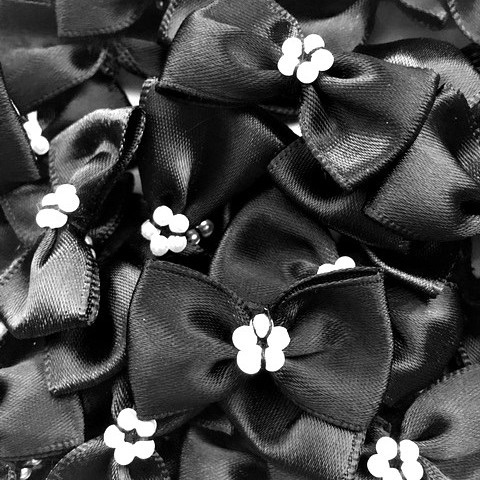 Satin Ribbon Bow Ties With Pearl Centre 3.5cm - Black