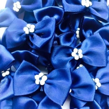 Satin Ribbon Bow Ties With Pearl Centre 3.5cm - Navy