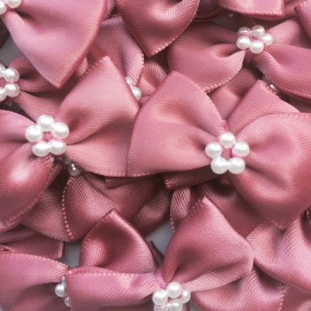 Satin Ribbon Bow Ties With Pearl Centre 3.5cm - Dusky Pink