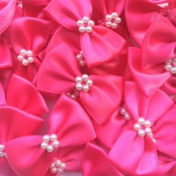 Satin Ribbon Bow Ties With Pearl Centre 3.5cm - Cerise Pink