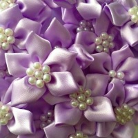 Satin Ribbon Poinsettia Flowers With Pearl Centre 4cm - Lilac
