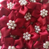 Satin Ribbon Poinsettia Flowers With Pearl Centre 4cm - Burgundy