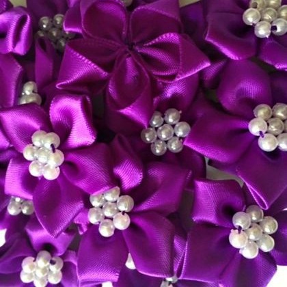 Satin Ribbon Poinsettia Flowers With Pearl Centre 4cm - Purple