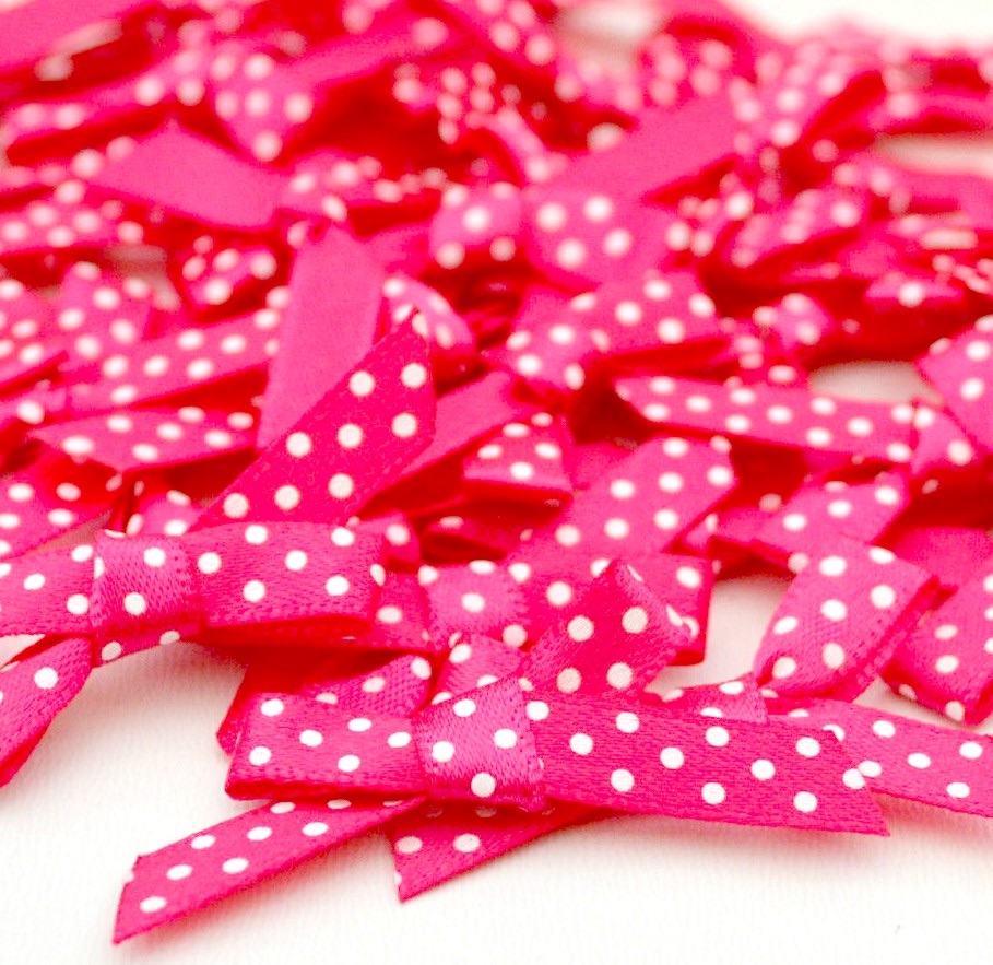 7mm Satin Spotty Bows - Cerise Pink