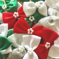 Satin Ribbon Bow Ties With Pearl Centre 3.5cm - Christmas Mix