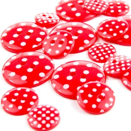 Round Spotty Buttons Size 20 - Red & White