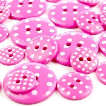 Round Spotty Buttons Size 20 - Cerise Pink & White