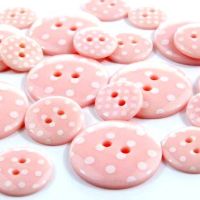 Round Spotty Buttons Size 20 - Baby Pink & White