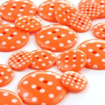 Round Spotty Buttons Size 20 - Orange & White