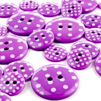 Round Spotty Buttons Size 20 - Purple & White
