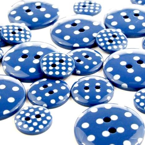 Round Spotty Buttons Size 20 - Royal Blue & White