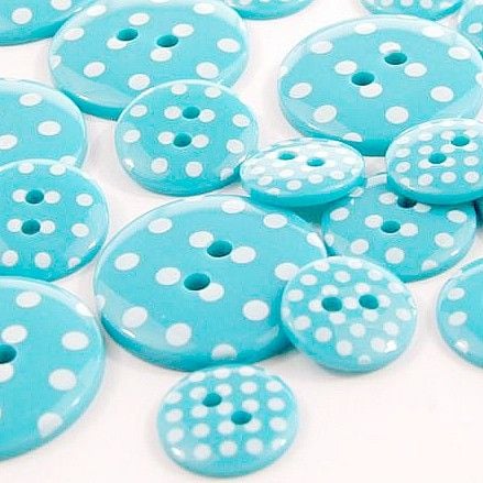 Round Spotty Buttons Size 20 - Turquoise & White