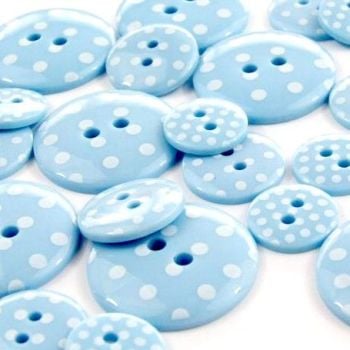 Round Spotty Buttons Size 24 - Baby Blue & White
