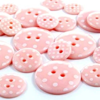 Round Spotty Buttons Size 24 - Baby Pink & White