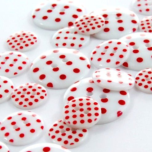 Round Spotty Buttons Size 24 - White & Red