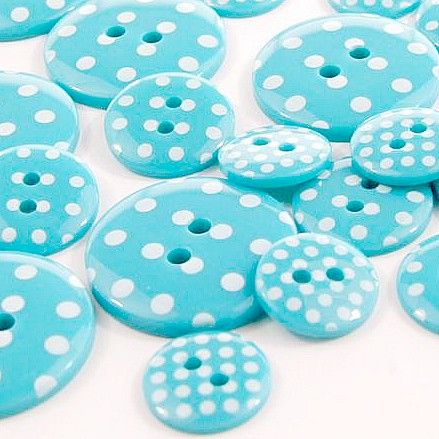 Round Spotty Buttons Size 24 - Turquoise & White