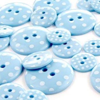Round Spotty Buttons Size 28 - Baby Blue & White