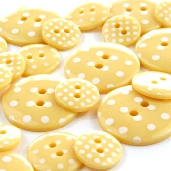 Round Spotty Buttons Size 28 - Pastel Yellow & White