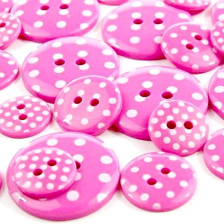 Round Spotty Buttons Size 28 - Cerise Pink & White