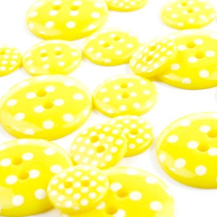 Round Spotty Buttons Size 28 - Yellow & White