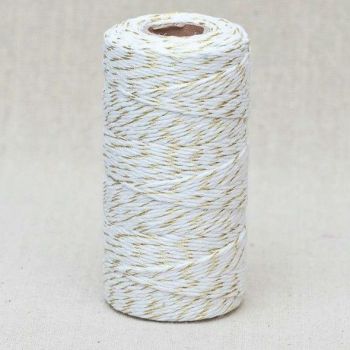 2mm Wide Bakers Twine - White & Gold