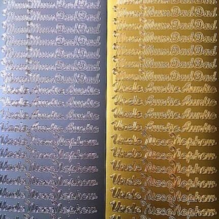 Mum - Dad - Aunty - Uncle - Niece - Nephew Peel Off Sticker Sheet