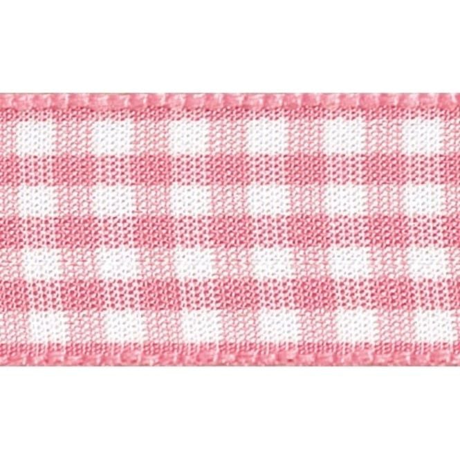Berisfords 5mm Wide Gingham Ribbon - Rose Pink