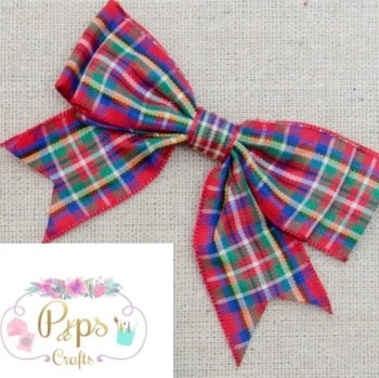 25mm Luxury Tartan Double Bows - Red 