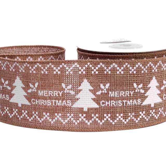 Christmas Tree Wired Hessian Ribbon - 63mm Wide