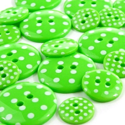 Round Spotty Buttons Size 36 - Emerald Green & White