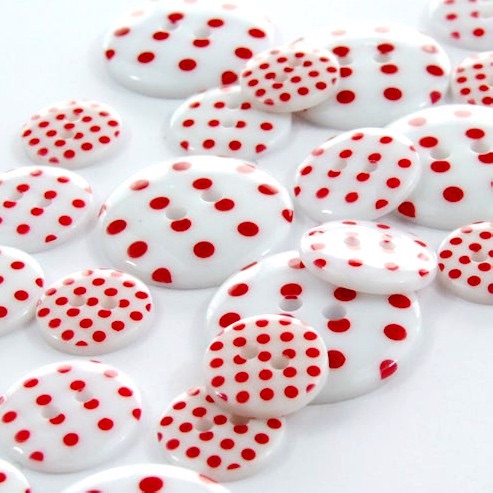 Round Spotty Buttons Size 36 - White & Red