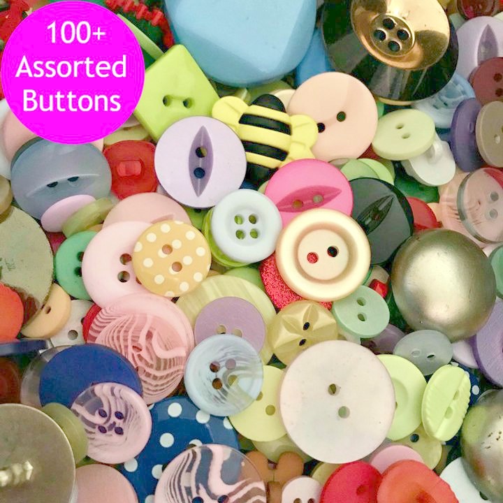 100 Assorted Buttons - Mixed Colours & Sizes